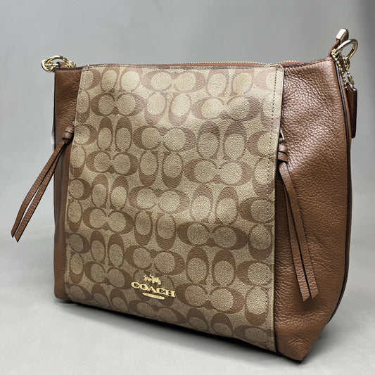 COACH Khaki Marlon Hobo Saddle Bag Signature Canvas 12" x 15" Brown F79993 (New)