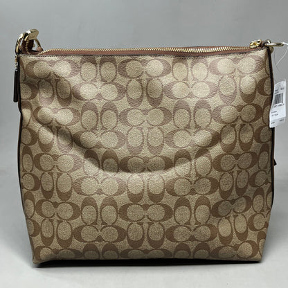 COACH Khaki Marlon Hobo Saddle Bag Signature Canvas 12" x 15" Brown F79993 (New)