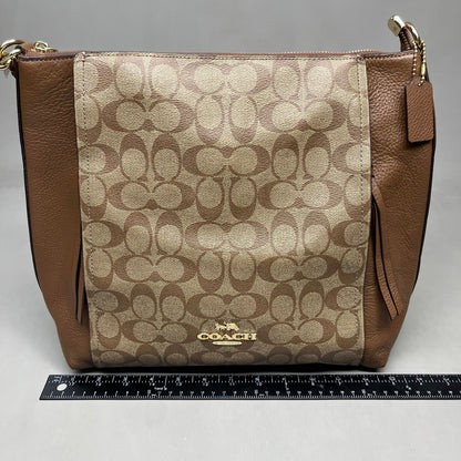 COACH Khaki Marlon Hobo Saddle Bag Signature Canvas 12" x 15" Brown F79993 (New)