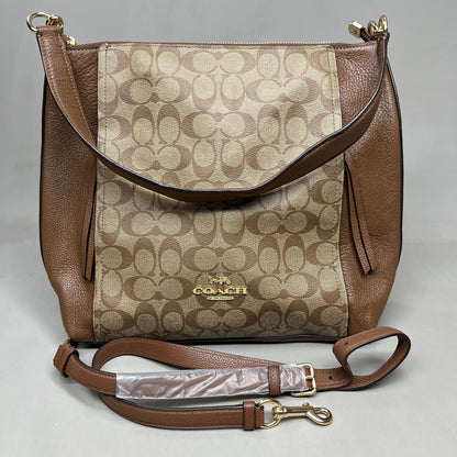 COACH Khaki Marlon Hobo Saddle Bag Signature Canvas 12" x 15" Brown F79993 (New)