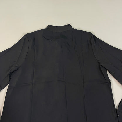 MARTHA STEWART Woven Front Button Blouse Top Tie Neck Women's Sz M Black (New)