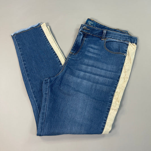 CLINTON KELLY Frayed Hem Jeans Women's Sz 16 Regular Mid Wash W/ Tan Striped Side(New)
