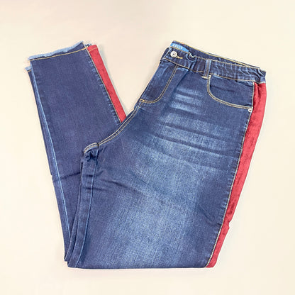 CLINTON KELLY Frayed Hem Jeans Women's Sz 16 Regular Dark Wash W/ Maroon Striped Side (New)