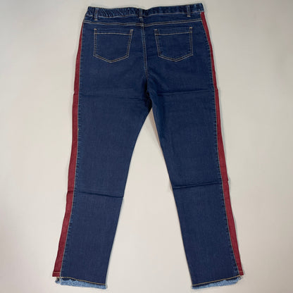 CLINTON KELLY Frayed Hem Jeans Women's Sz 16 Regular Dark Wash W/ Maroon Striped Side (New)