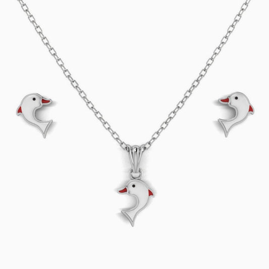 Sterling Silver Dolphin Baby Pendant & Earrings by Krysaliis