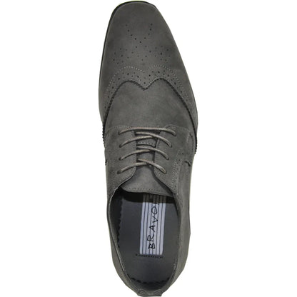 BRAVO Men Dress Shoe KING-3 Wingtip Oxford Shoe Grey