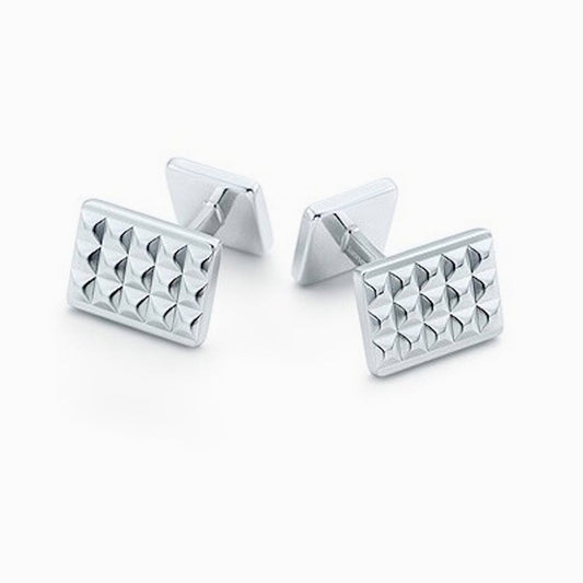 Checked Textured Sterling Silver Cufflinks by Krysaliis