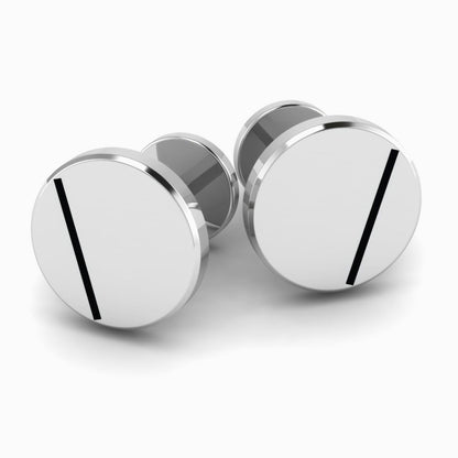 Black Enamel Round Sterling Silver Cufflinks by Krysaliis
