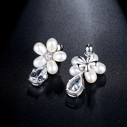 Eloise - Freshwater Pearl and Cubic Zirconia Bridal Jewelry Set - Available in Silver and Rose Gold