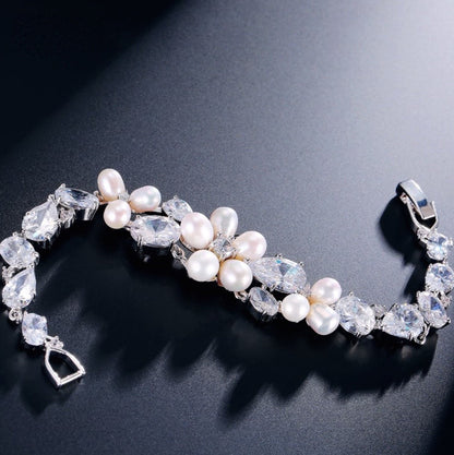 Eloise - Freshwater Pearl and Cubic Zirconia Bridal Jewelry Set - Available in Silver and Rose Gold