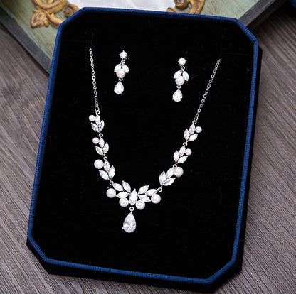 Irene - Silver Cubic Zirconia and Pearl Bridal Jewelry Set
