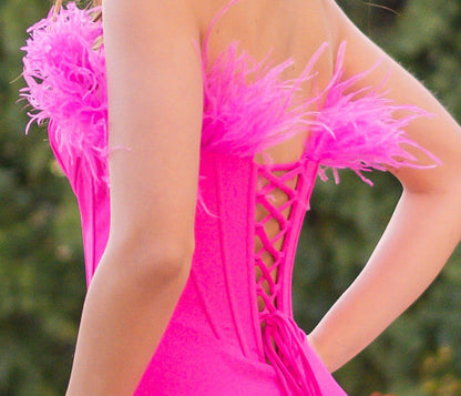 Sloane Corset Gown - Hot Pink Feather