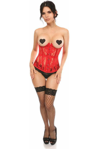 Lavish Red Sheer Lace Underwire Open Cup Underbust Corset