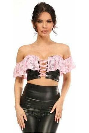Lavish Lt Pink Lace & Faux Leather Bustier Top