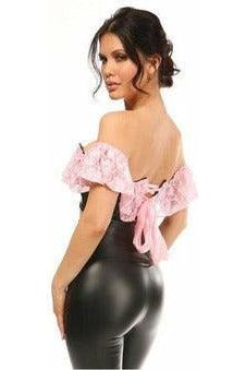 Lavish Lt Pink Lace & Faux Leather Bustier Top