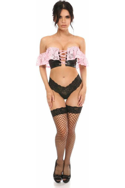 Lavish Lt Pink Lace & Faux Leather Bustier Top