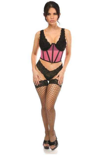 Lavish Pink Mesh Open Cup Waist Cincher