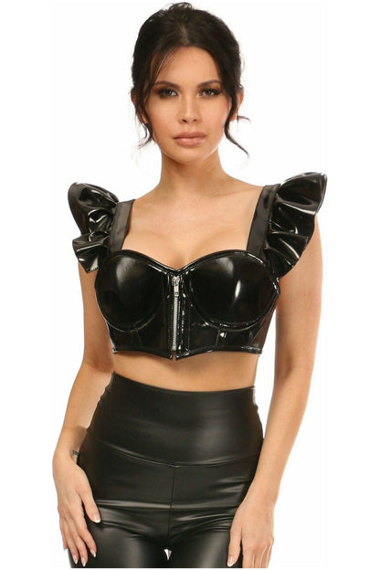 Lavish Black Patent Underwire Bustier Top w/Removable Ruffle Sleeves