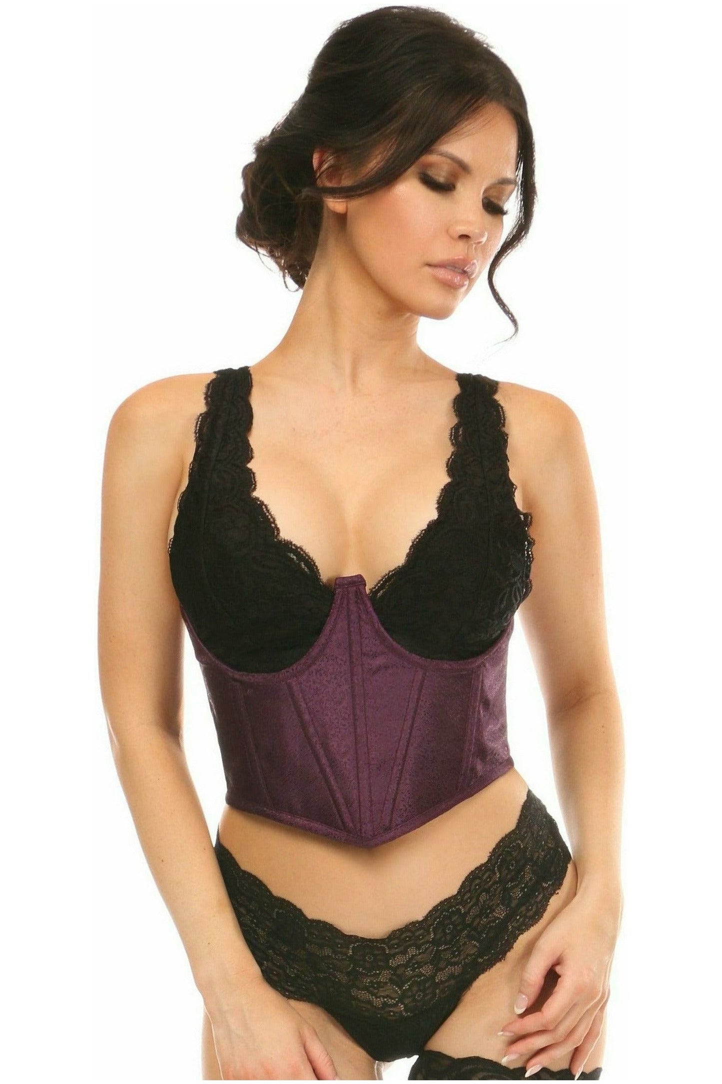 Lavish Plum Brocade Open Cup Waist Cincher