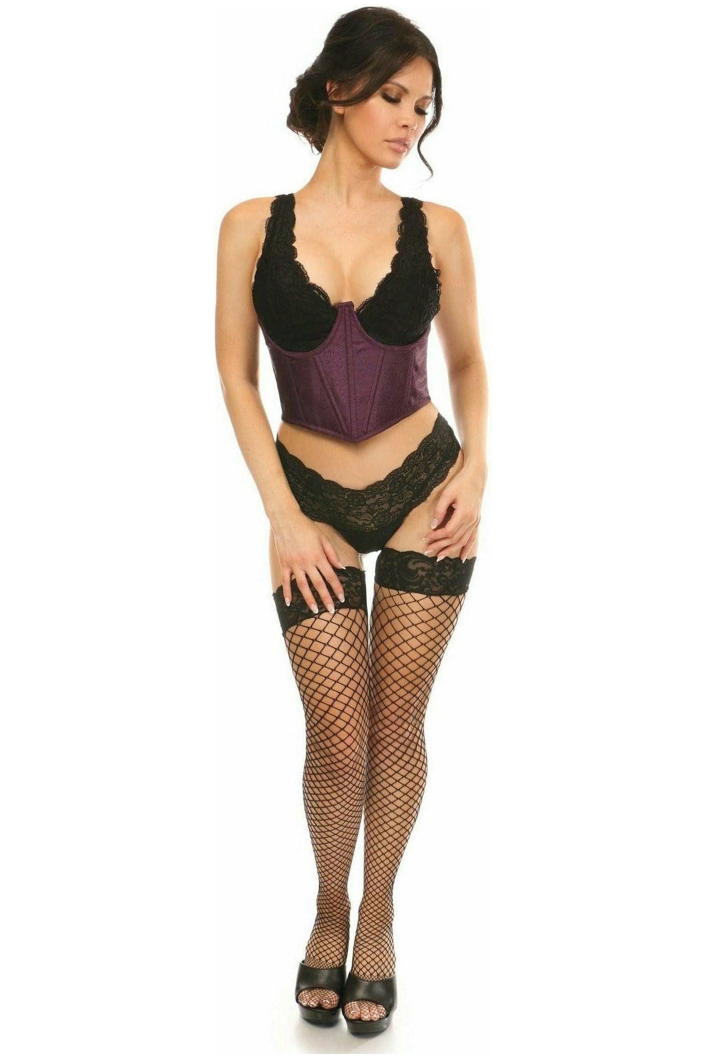 Lavish Plum Brocade Open Cup Waist Cincher