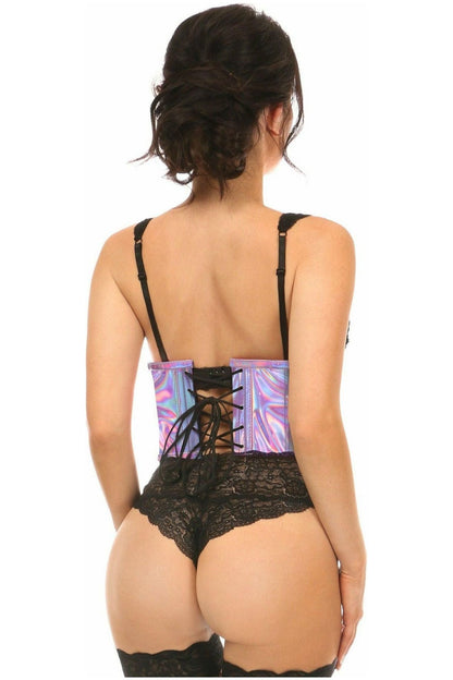 Lavish Lavender Holo Open Cup Underwire Waist Cincher