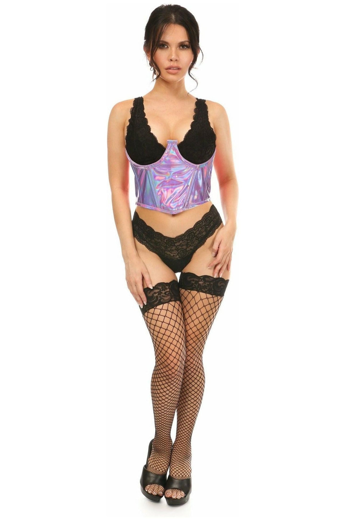 Lavish Lavender Holo Open Cup Underwire Waist Cincher