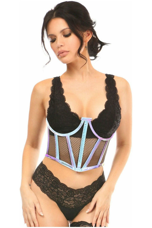 Lavish Blue/Purple Holo & Fishnet Underwire Waist Cincher Corset