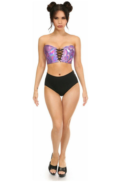 Lavish Lavender Holo Lace-Up Bustier Top
