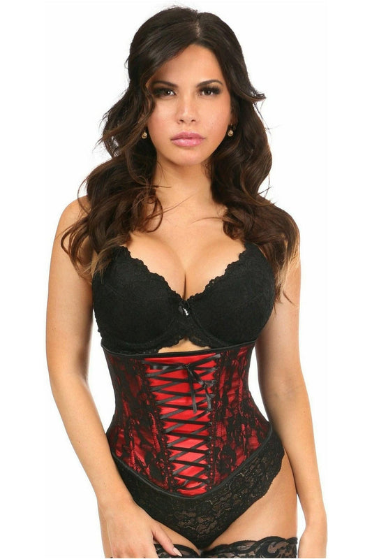 Lavish Red Lace-Up Under Bust Corset w/Black Lace
