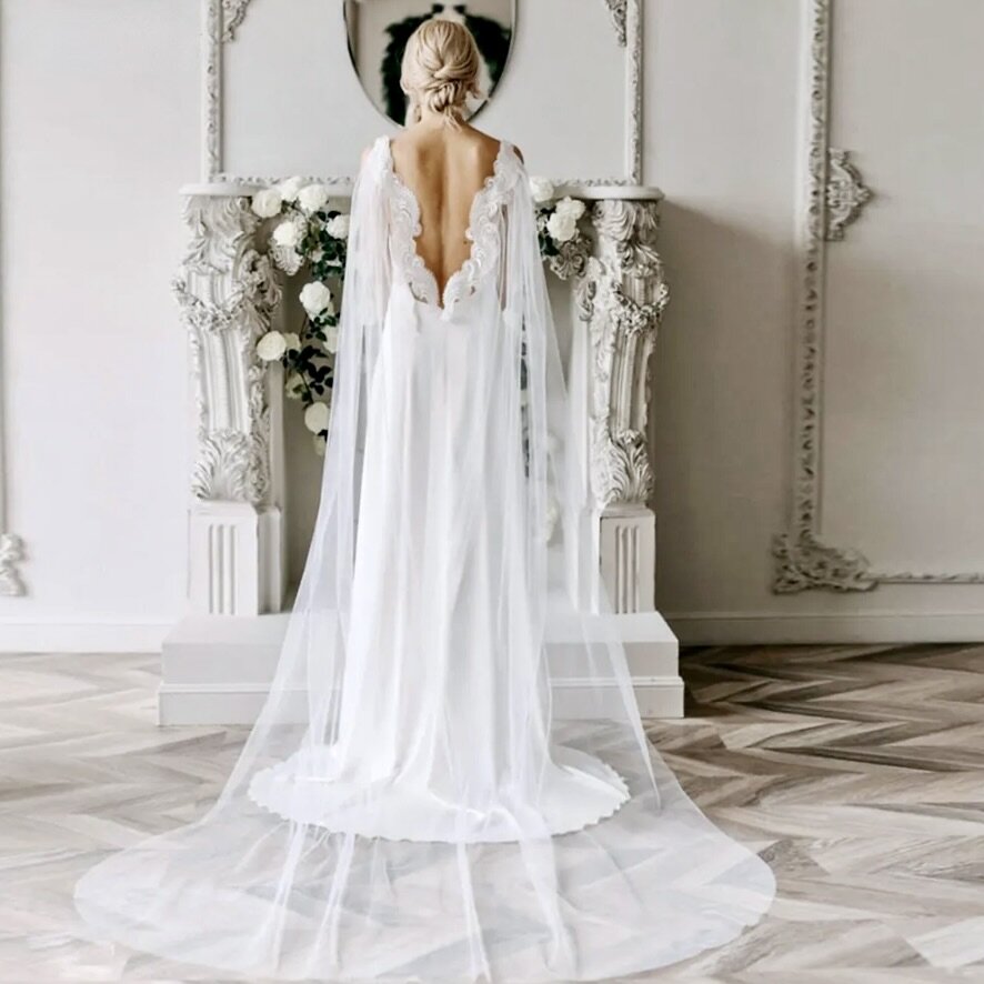 "Carmella" - Lace Bridal Cape Veil - Cathedral Length