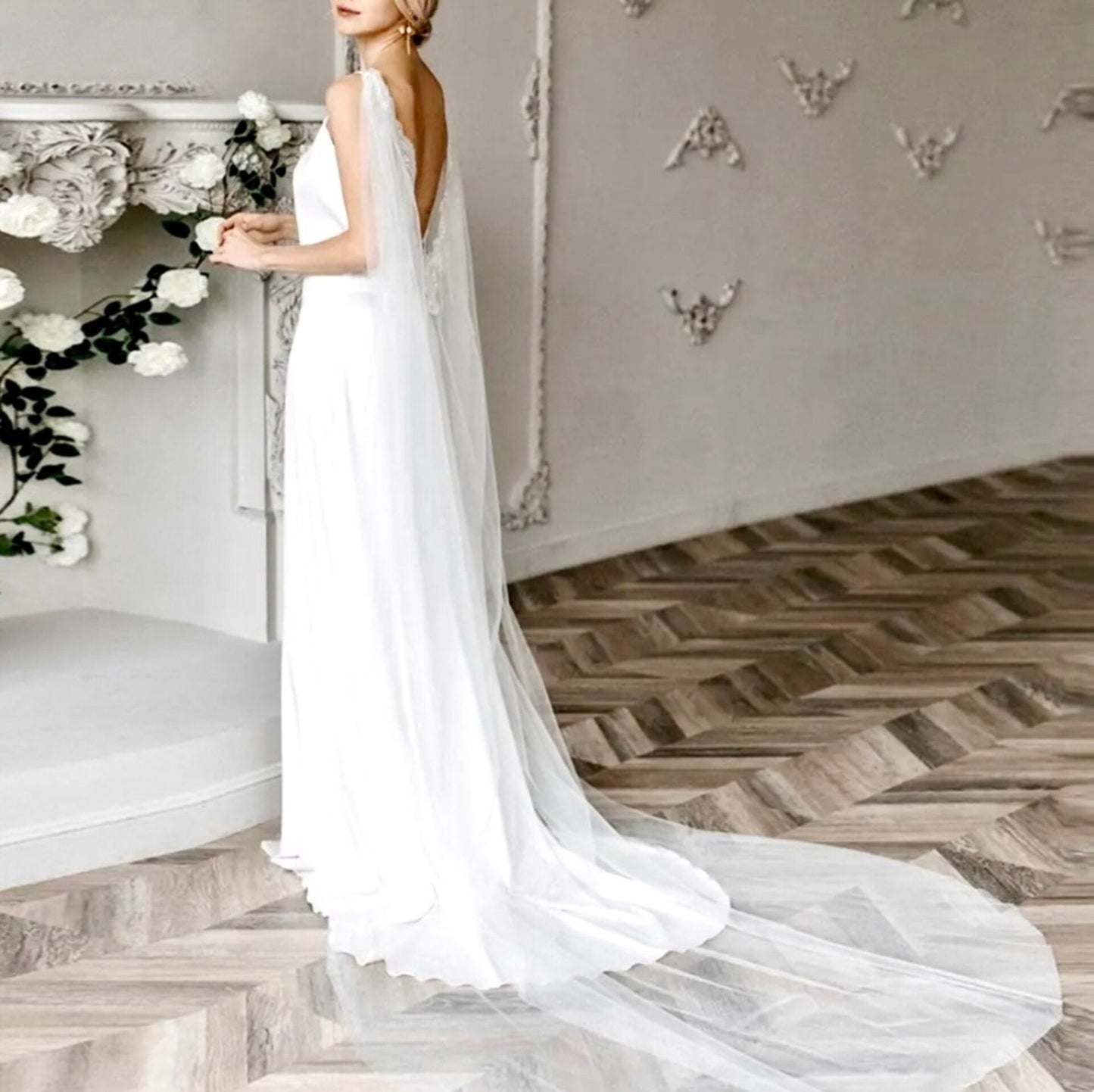 "Carmella" - Lace Bridal Cape Veil - Cathedral Length