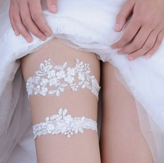 "Kristyn" - White Lace Bridal Garter Set