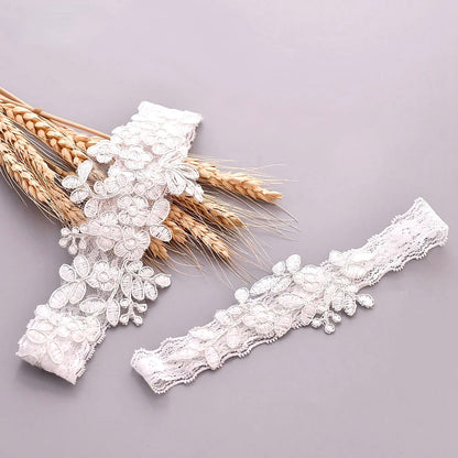 "Kristyn" - White Lace Bridal Garter Set