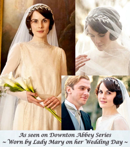 Lady Mary - Micro-Pave Crystal Bridal Half Tiara Headband - Available in Silver, Rose Gold and Yellow Gold