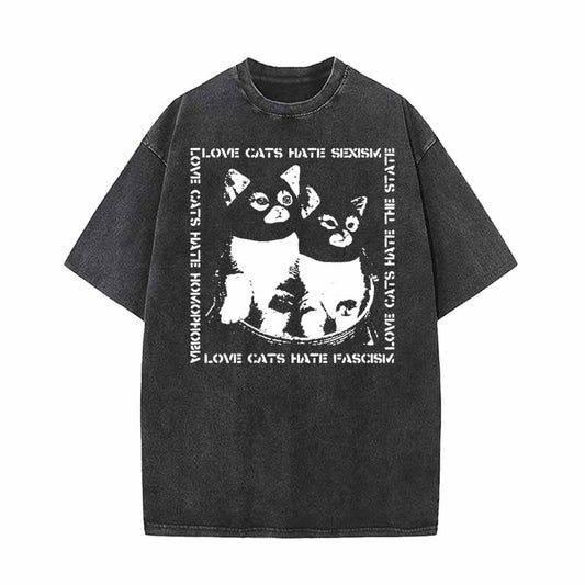 Love Cats Hate Sexism Vintage Washed T-shirt
