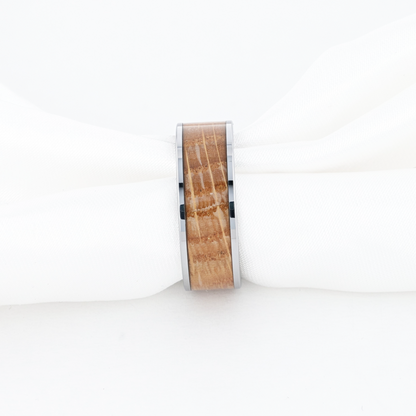 MALT Whiskey Barrel Inlaid Tungsten Men's Wedding Band With Flat Polished Edges Made From Genuine Whiskey Barrels - 8mm