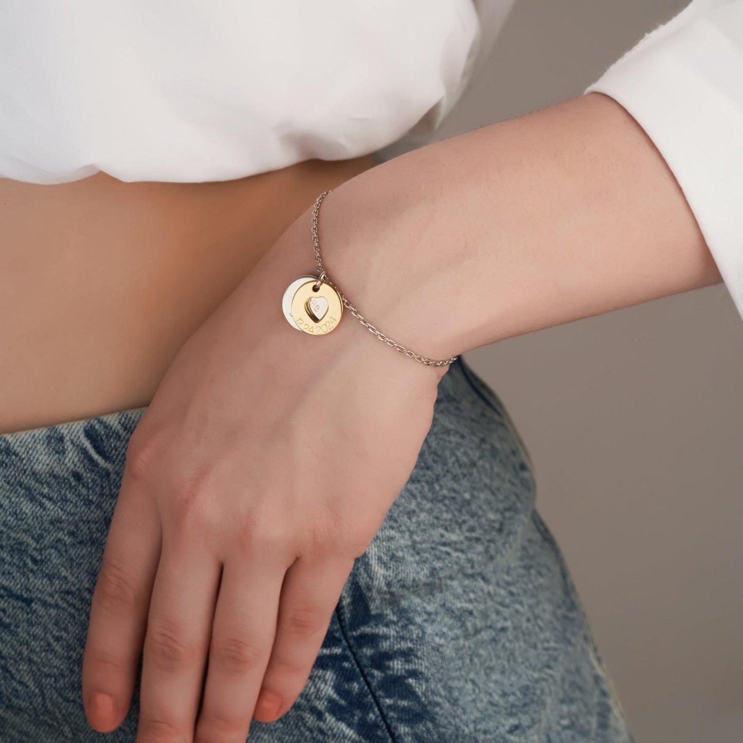 Mysha Personalized Mixed Metal Captured Eternal Love Bracelet