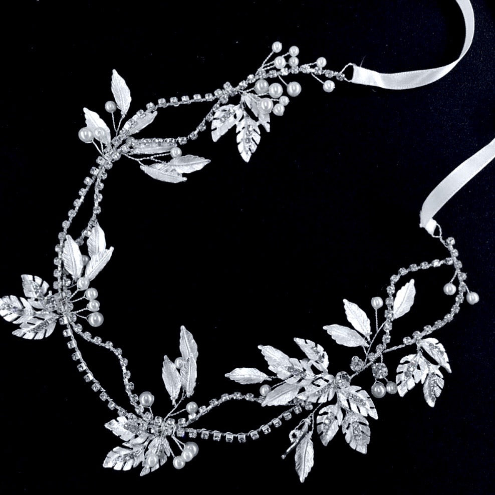 Melanie - Silver Pearl and Crystal Bridal Headband