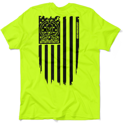 Molon Labe Ghost Flag - Safety Yellow Pocket T-Shirt
