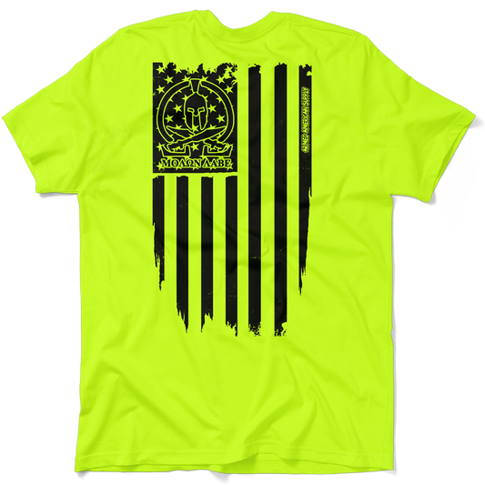 Molon Labe Ghost Flag - Safety Yellow Pocket T-Shirt