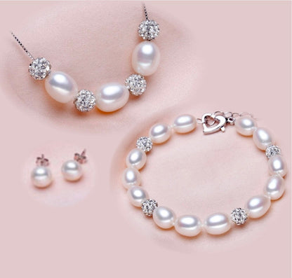 "Violet" - Sterling Silver and Natural Pearl 3-Piece Bridal Jewelry Set - More Colors