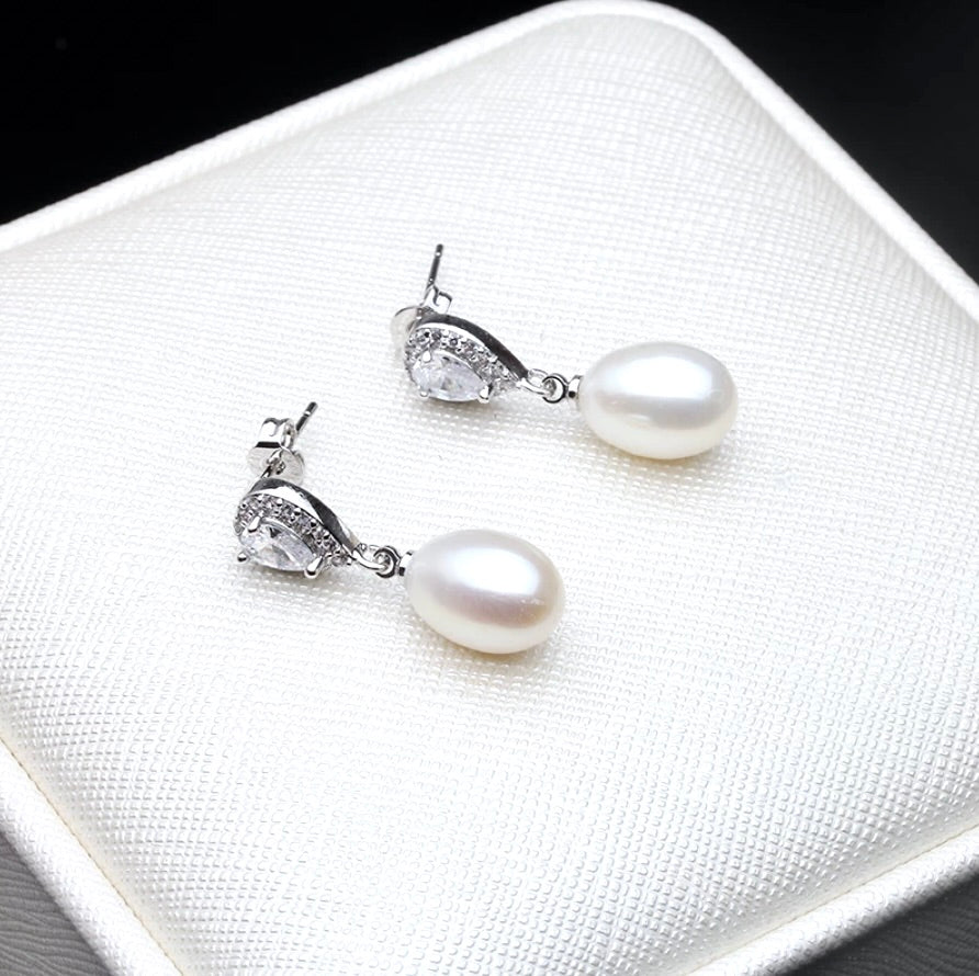 Hyacinth - Sterling Silver Natural Pearl Bridal Earrings - More Colors