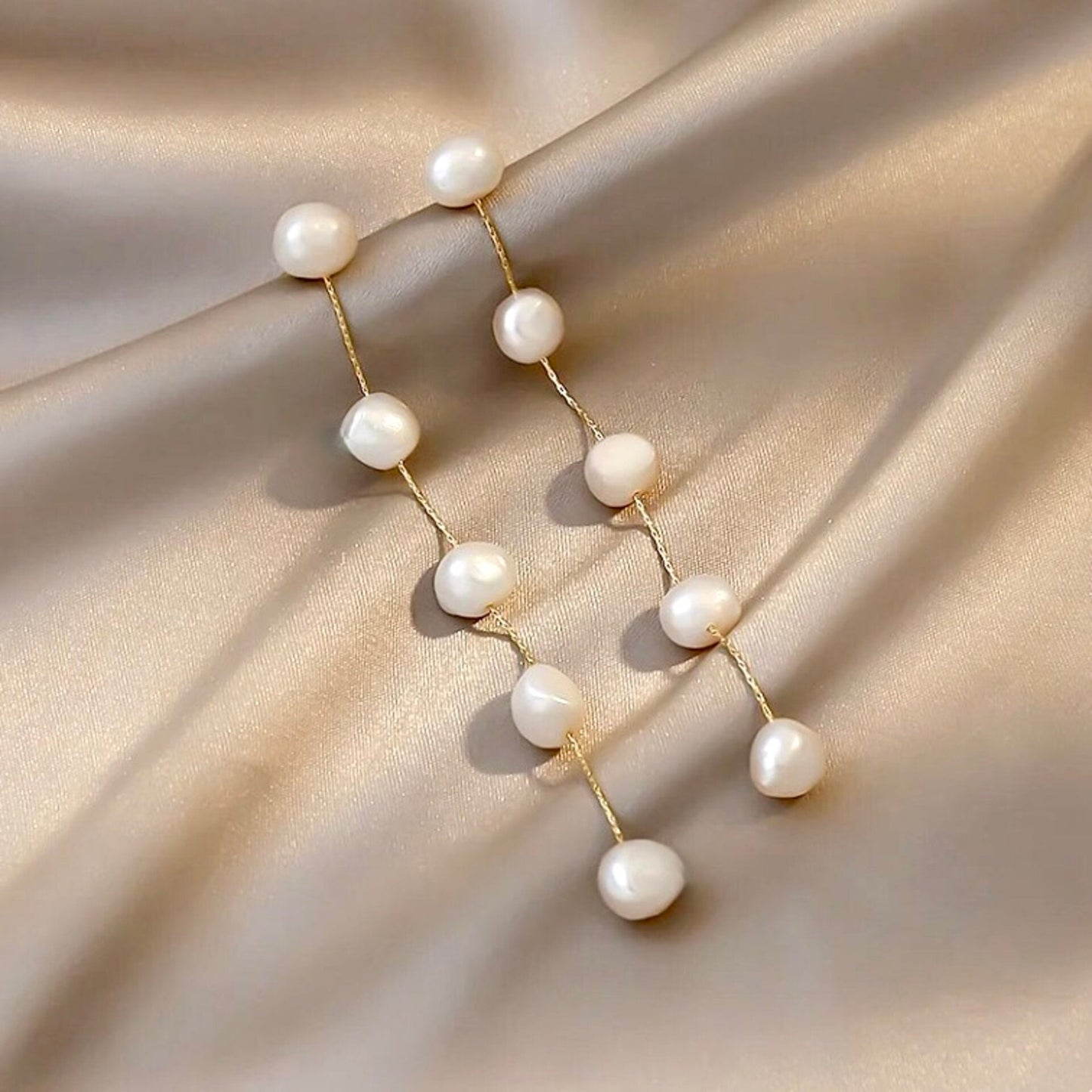 Daneli - Natural Pearl Bridal Earrings - Available in Gold and Silver