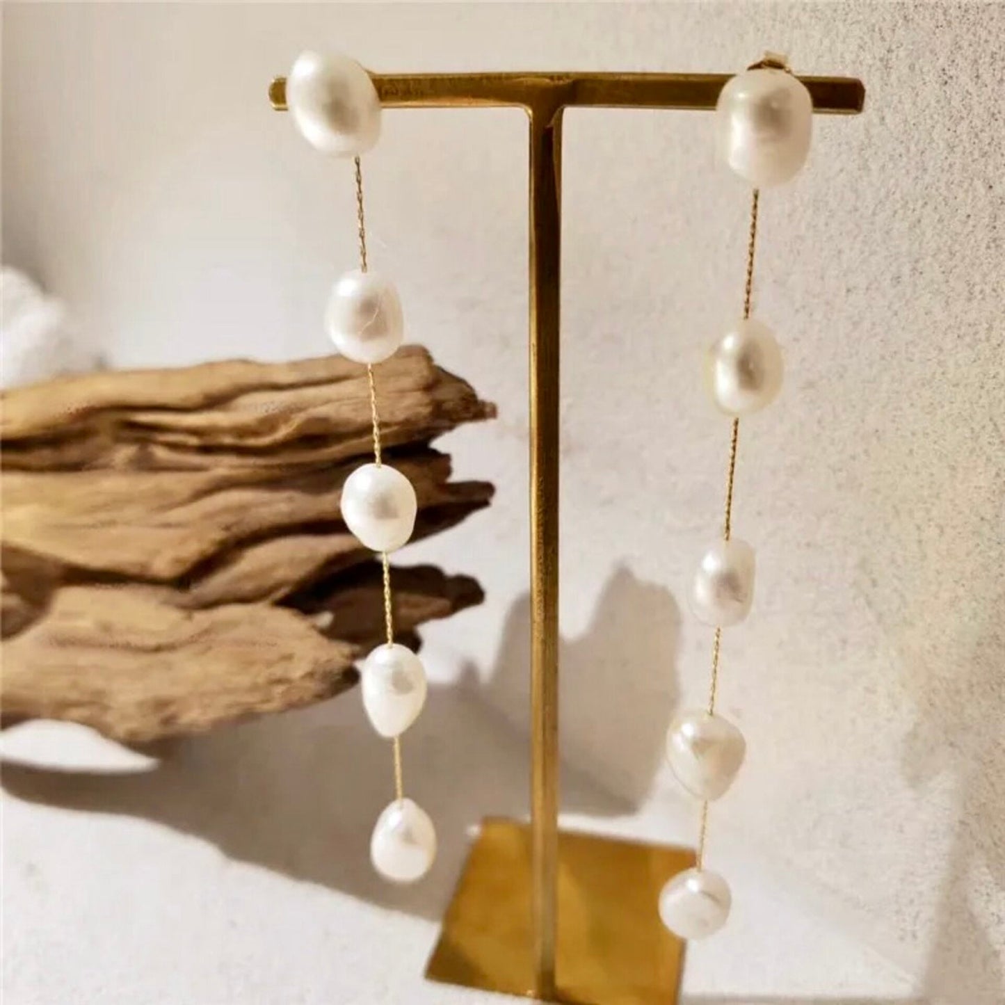 Daneli - Natural Pearl Bridal Earrings - Available in Gold and Silver