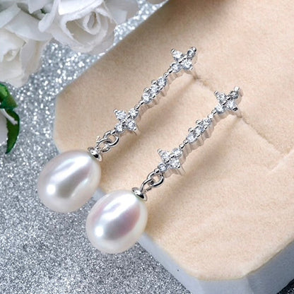 Kamila - Freshwater Pearl and Sterling Silver Bridal Earrings