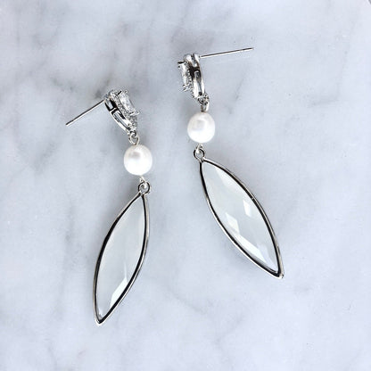 Lake - Natural Pearls and White Opal Bridal Earrings