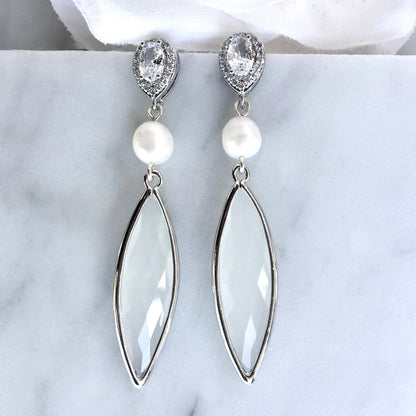 Lake - Natural Pearls and White Opal Bridal Earrings