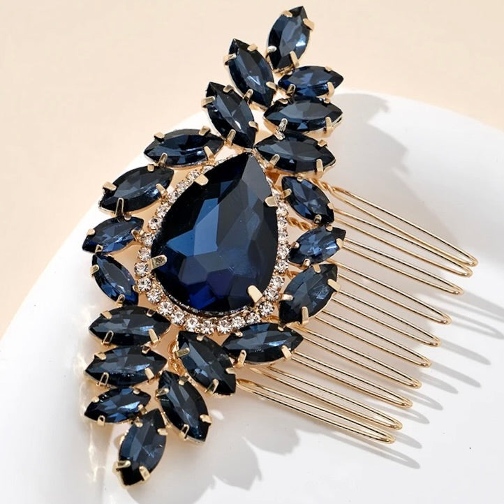 "Bluebell" - Navy Blue Crystal Bridal Hair Comb