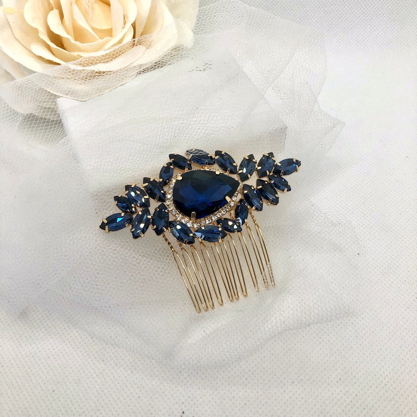 "Bluebell" - Navy Blue Crystal Bridal Hair Comb