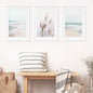 Coastal Boho Wall Art. Beach Pampas Grass, Blue Ocean Waves